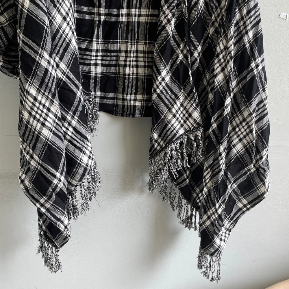 Torrid Black and White Plaid Fringe Poncho
